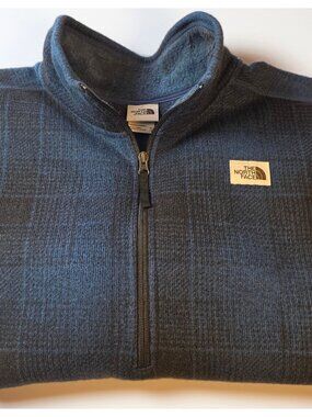 The North Face Quarter Zip Fleece Pullover Xl Plaid Heather Blue Sweater Mens